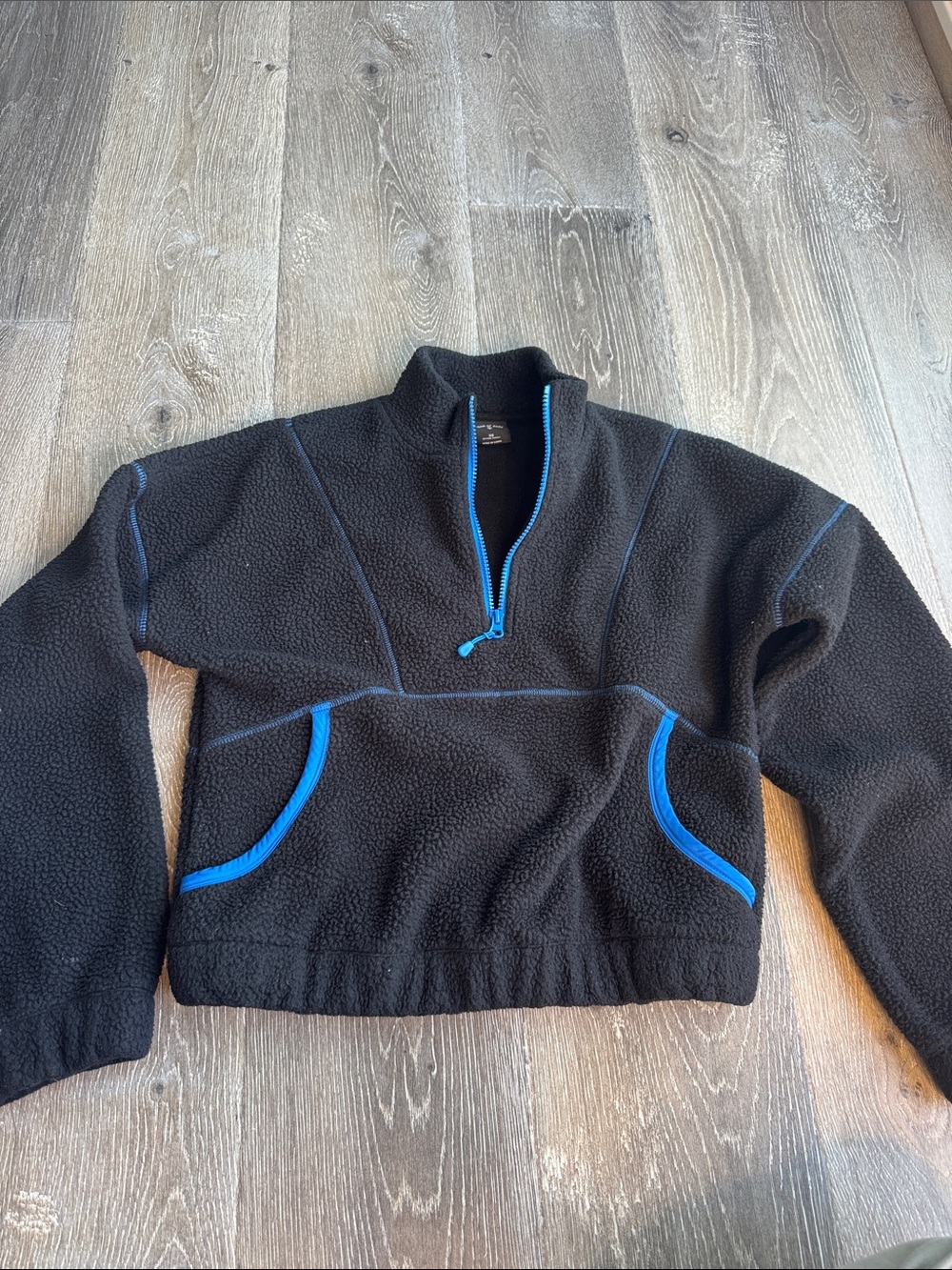 Year of Ours Black Fleece Pullover with Blue Zipper AZ0697